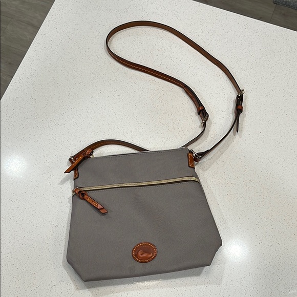 Dooney & Bourke Handbags - Dooney & Bourke Gray Crossbody Bag with Brown Trim